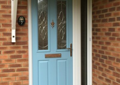 Seyward Composite Duck Egg blue front Door fitted in Blandford