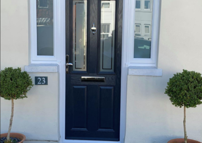 Blue Composite door with Enfield Glass